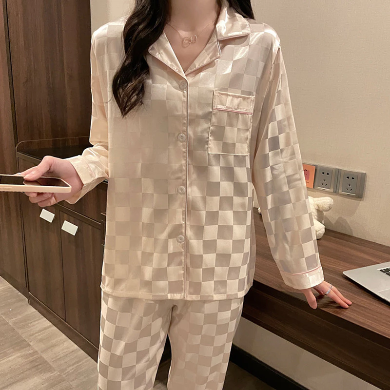 Women's Pajamas Summer Thin Check Casual 