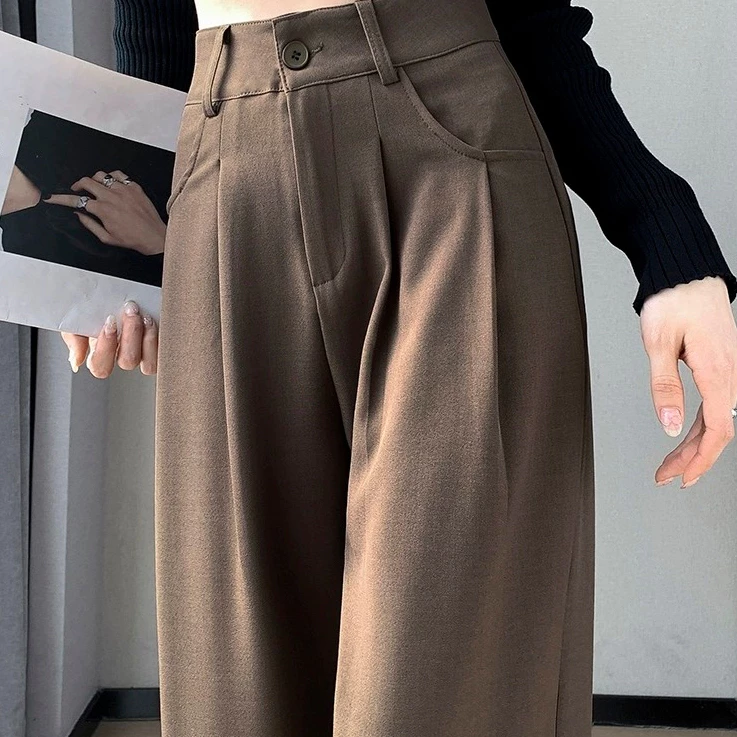 High Waist Office Straight Cut Suit Wide Leg Pants Flare Korean Women's Pants